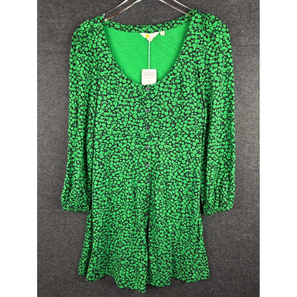 Boden Green Floral Button Front Jersey Mini Dress Womens 2P D0446 NWT